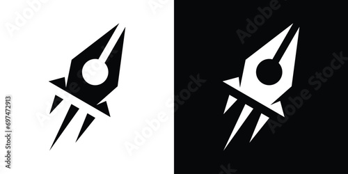 logo combination of pen shape with rocket, icon, vector, symbol.