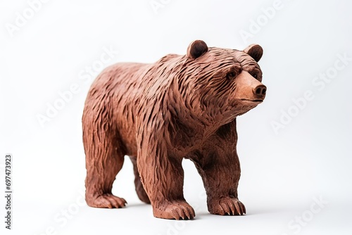 bear molded from plasticine on a white background. plasticine, sculpture of an animal. Modeling. Clay