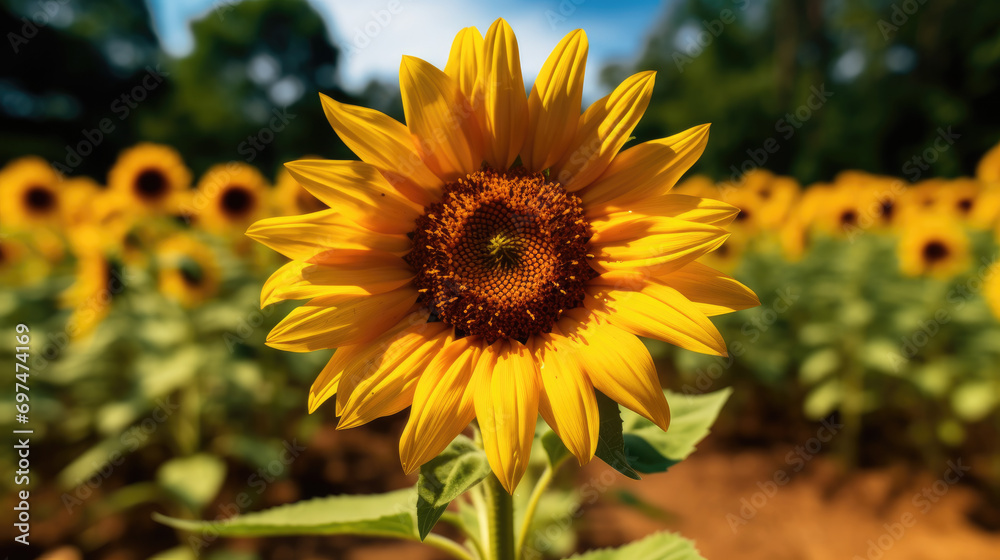 Obraz premium Garden Solitaire: A Sunflower Amongst Roses