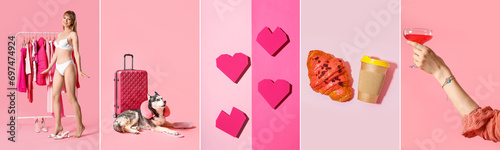 Collage of photos in pink c...