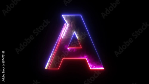 Glowing colorful light neon text capital alphabet A. Abstract glowing letter ''A'' neon light effect background animation. 3d illustration rendering photo