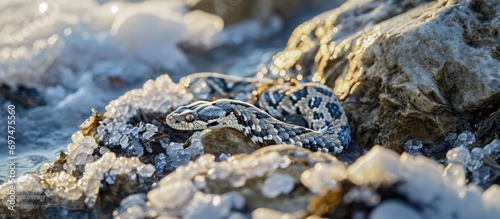 Ice melt in springtide resembles a spotted writhing snake.