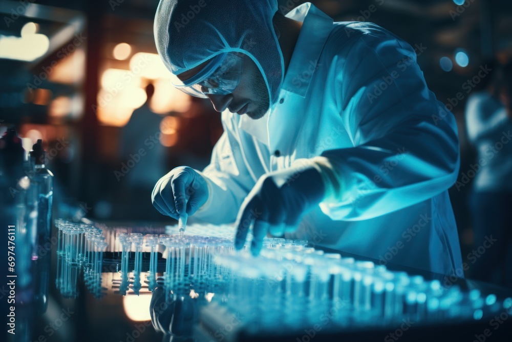 Doctor or technician lab in blue gloves uses pipette transfer samples DNA testing Doctor or technician lab in blue gloves uses pipette transfer samples DNA testing