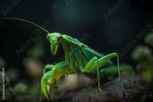 Green little Insect, Praying Mantis. Generative AI