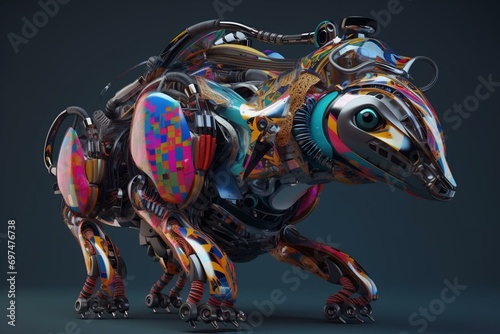 Futuristic Colorful Robot Animal Design: A 3D Rendered Wallpaper. Generative AI
