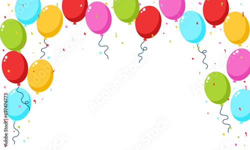 Colorful falling balloons birthday border banner concept background illustration vector
