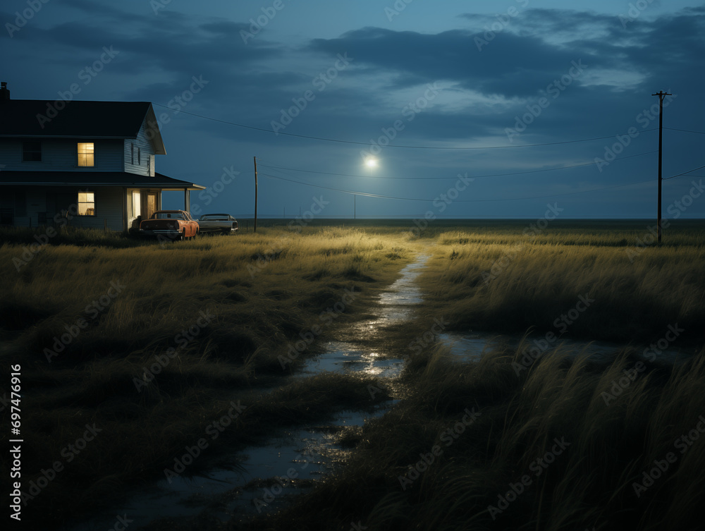 A lonely man sitting on the grass outdoors in the evening A lonely man sitting on the grass outdoors in the evening