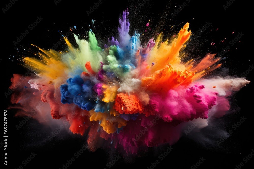 Colorful paint explosion in water on black background. Abstract background, Explosion of colored powder on a black background, AI Generated