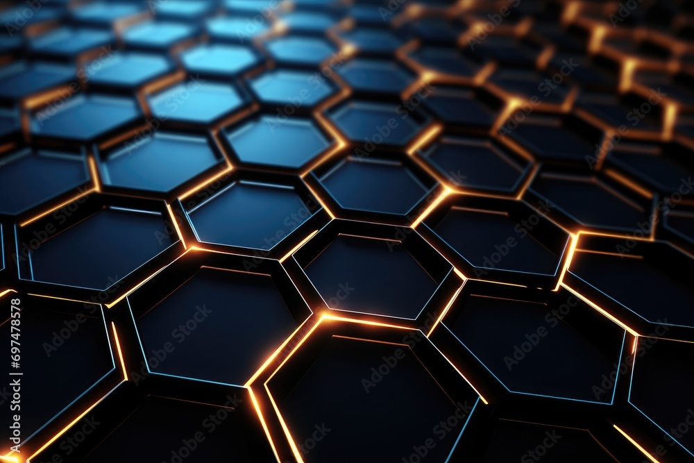 3d rendering of abstract background with hexagons in black and orange, Futuristic, High Tech, Black background, with a hexagonal cellular structure, AI Generated 3d rendering of abstract background with hexagons in black and orange, Futuristic, High Tech, Black background, with a hexagonal cellular structure, AI Generated
