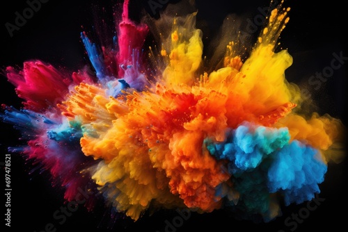 Explosion of colored powder, isolated on black background. Abstract colored background, Explosion of colored powder on a black background, AI Generated