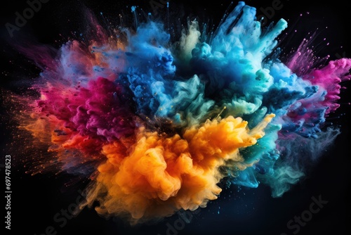 Colorful paint explosion isolated on black background. Abstract colored background  Explosion of colored powder on a black background  AI Generated