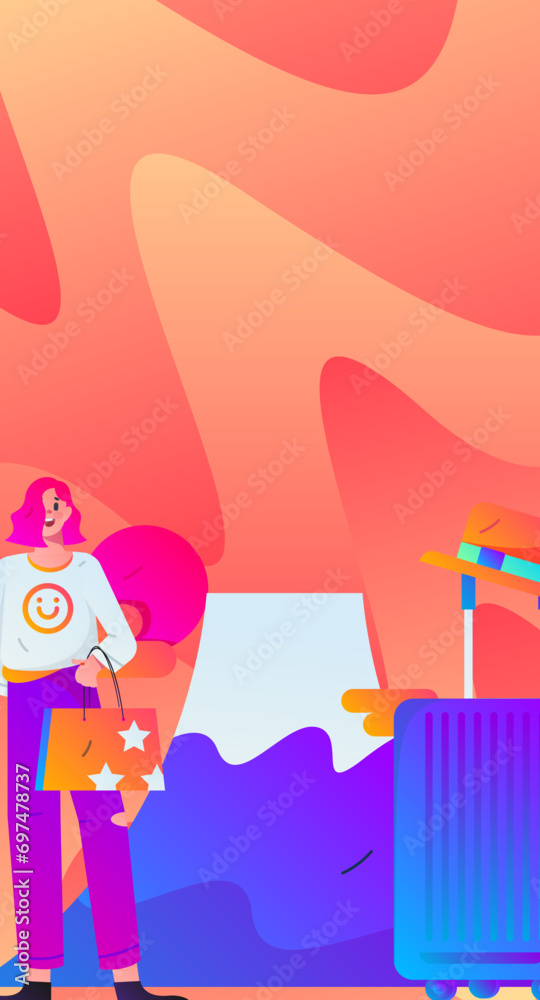 Naklejka premium Holiday travel travel characters internet background vector hand drawn illustration 