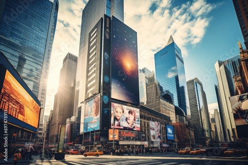 s Square, featured with Broadway Theaters and huge number of LED signs, is a symbol of New York City and the United States, Famous Times Square landmark in New York downtown with mock, AI Generated photo