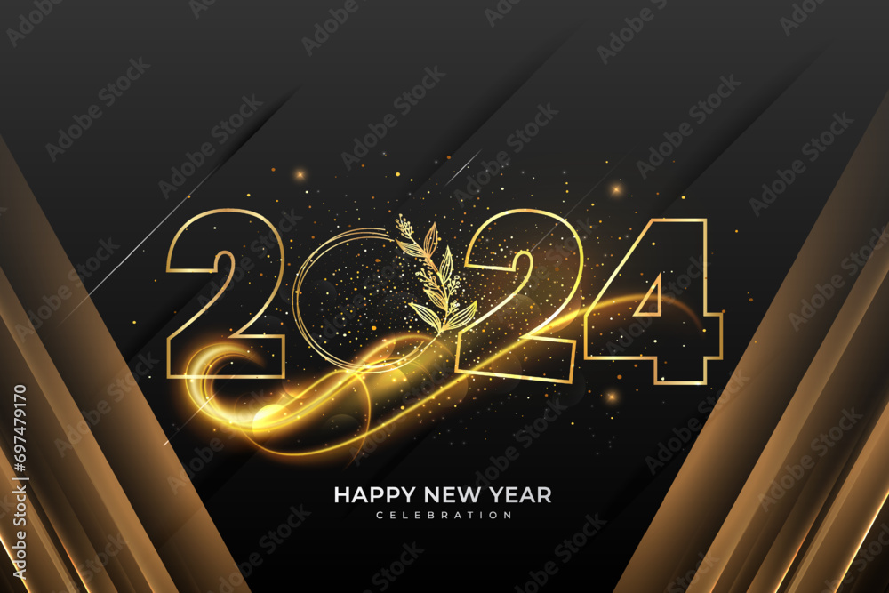Elegant 2024 New Year background. Elegant festive banner with 3d text effect - obrazy, fototapety, plakaty 