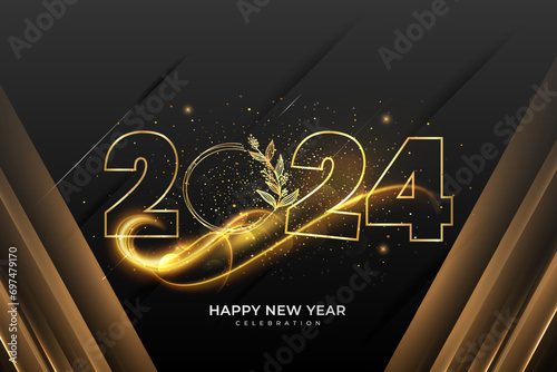 Elegant 2024 New Year background. Elegant festive banner with 3d text effect photo