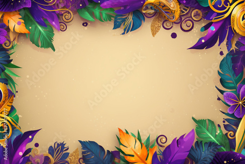 frame with colorful feathers and leaves