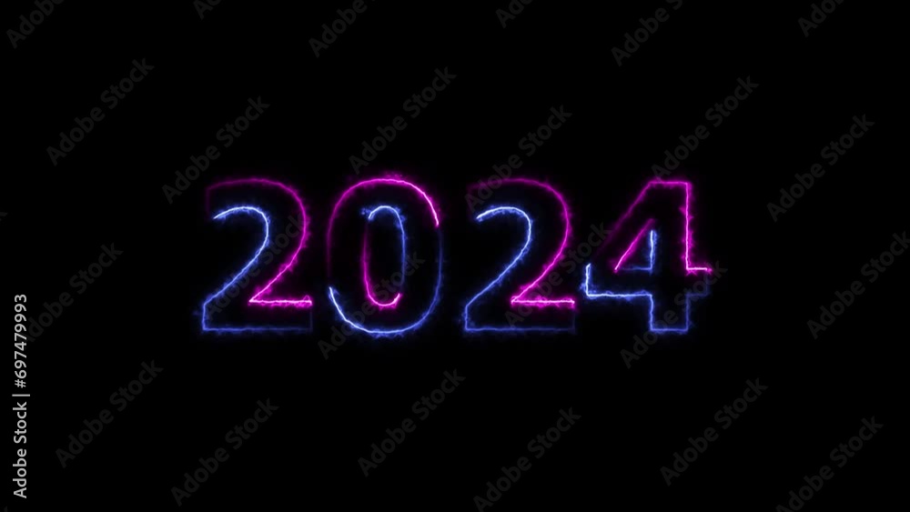 2024 neon text animation, Glowing neon sign in purple colors . 2024 neon text animation, Glowing neon sign in purple colors .