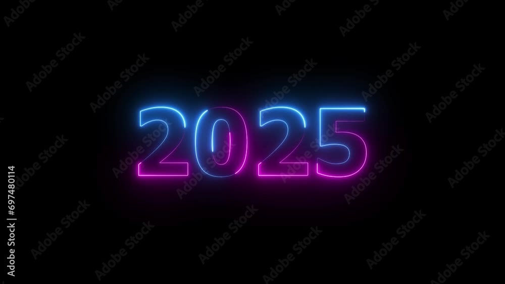 2025 neon text animation, Glowing neon sign in purple blue colors . 2025 neon text animation, Glowing neon sign in purple blue colors .
