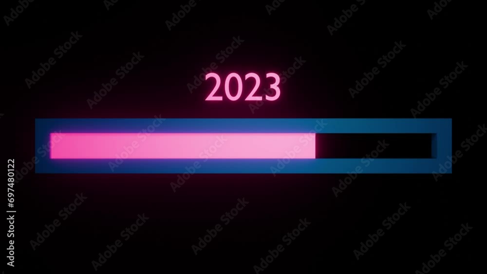 Loading 2023 to 2024 progress bar on black background Animation. Happy