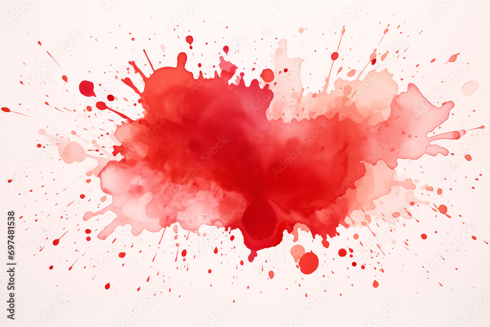 Red watercolor paint splattered on a white background.