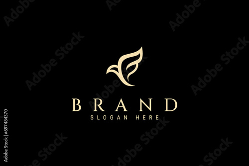 Eagle Fly Bird illustration logo design with letter f shape