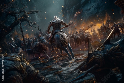 Epic battle of fantasy warriors in digital art. Generative AI © Ibrahim
