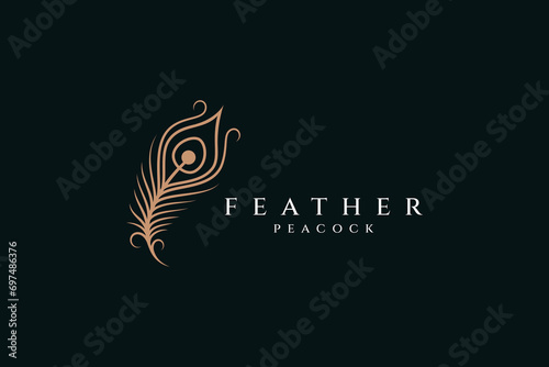 Feather Peacock Luxury Style Logo Icon Design Template Flat Vector
