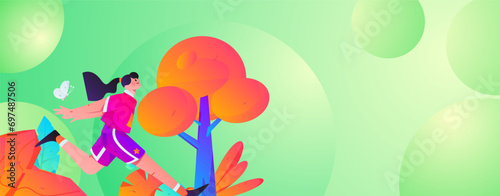 People exercising healthy running vector internet operation illustration
