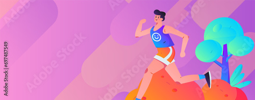 People exercising healthy running vector internet operation illustration
