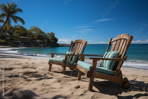 lounge chairs on the beach © lichaoshu