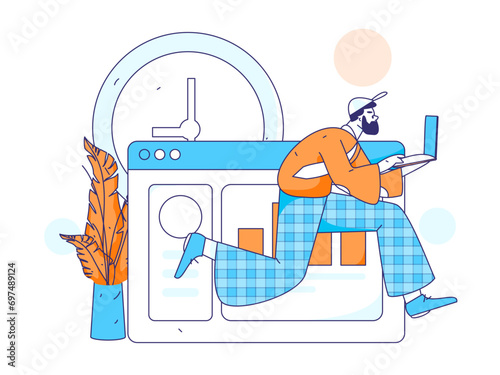 People exercising healthy running vector internet operation illustration
