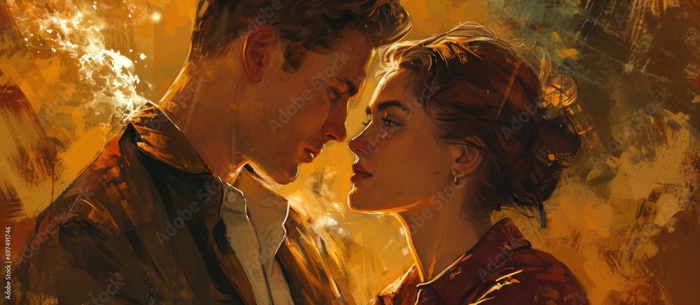 Fototapeta premium A couple gazes at each other, filled with intense emotions and longing to be together.