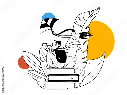 24 solar terms: Beginning of spring, rain, awakening of insects, spring breeze, Qingming Festival, Grain Rain, flat character vector concept operation hand-drawn illustration

