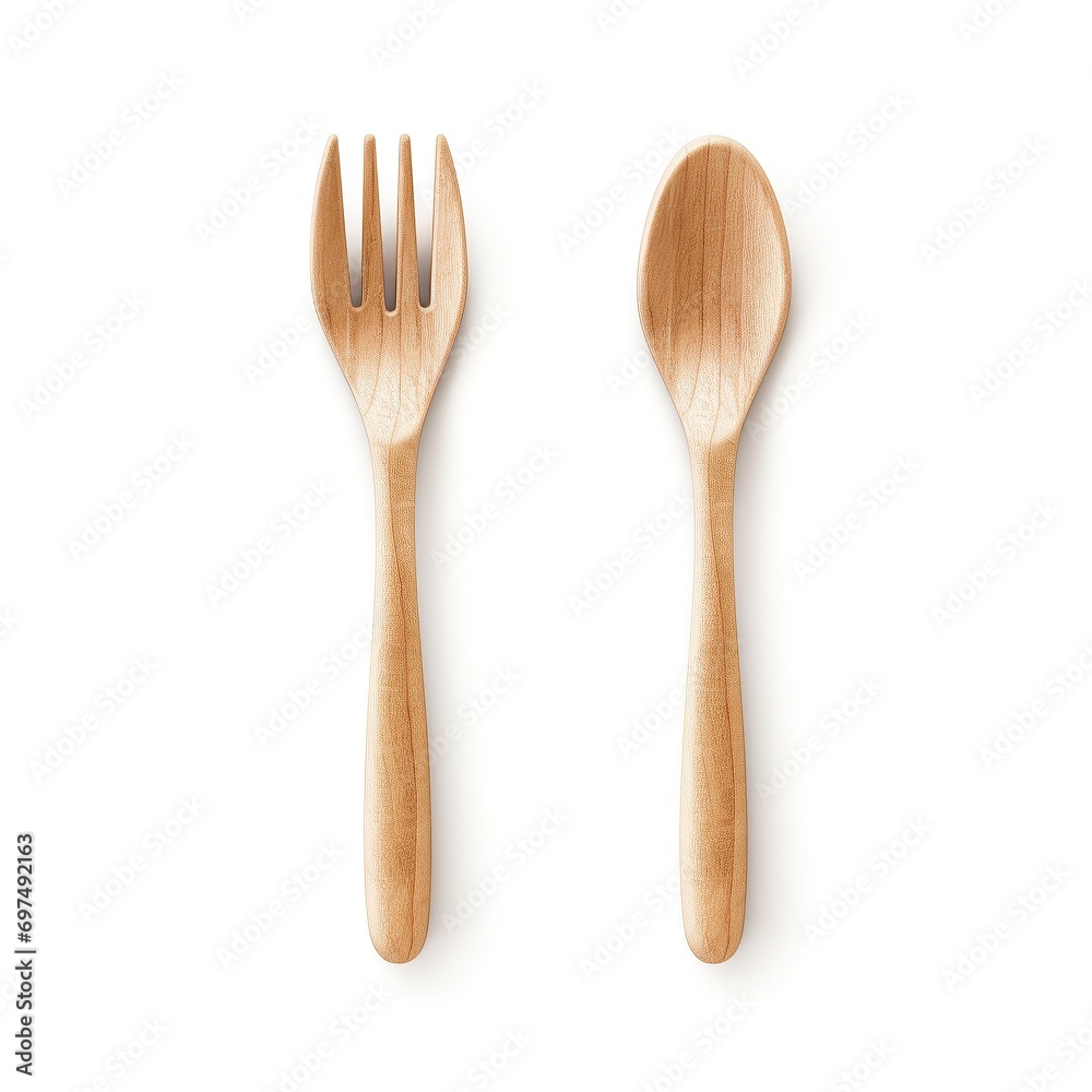 fork and spoon wood on white background. fork and spoon wood on white background.