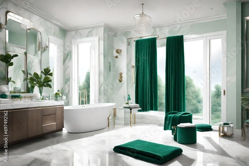 interior luxurious background of the bathroom with green bathtub in the bathroom abstract background 