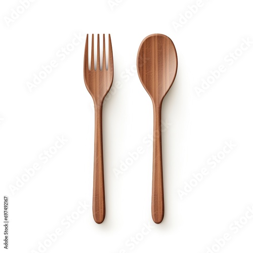 fork and spoon wood on white background.