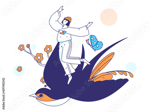 24 solar terms: Beginning of spring, rain, awakening of insects, spring breeze, Qingming Festival, Grain Rain, flat character vector concept operation hand-drawn illustration
