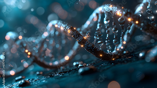 Molecular structure of human DNA, concept of biochemistry, DNA chain with helix on dark background