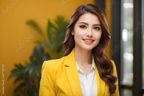 attractive-young-woman-searching-document-front-digital- yellow dress