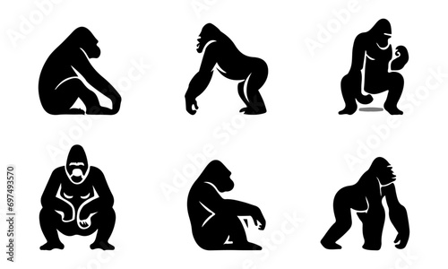 Gorillas silhouettes set vector illustration (black And white) photo