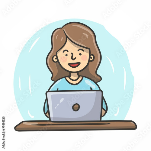 Girl Taking online Call in laptop vector design