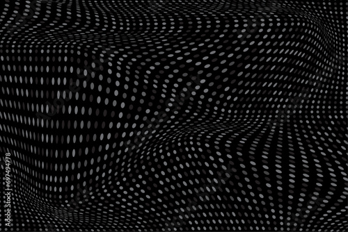 Wavy 3d technology network black dots background