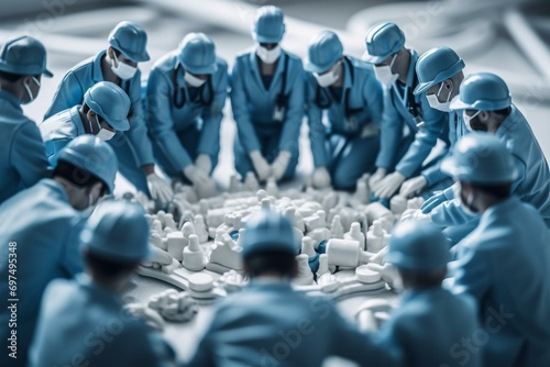 Doctor and nurse hero group to fight disease as Health Workers or Essential care medical staff and hospital medicine teamwork as a team of doctors and nurses joining together in shaped. Generative AI photo