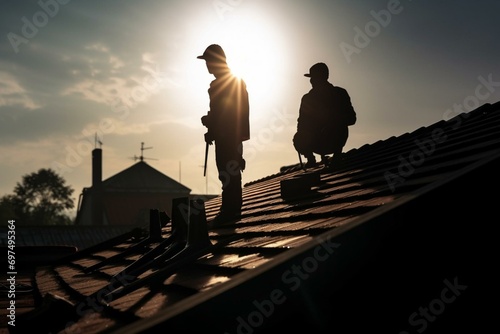 two roofer silhouette. Generative AI photo