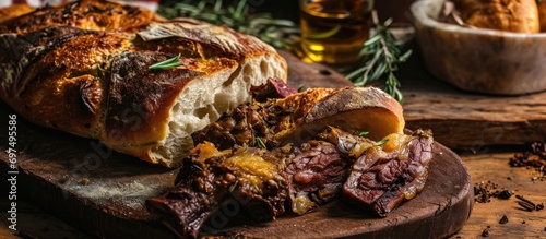 Garlicky bread served with homemade roasted beef bones.