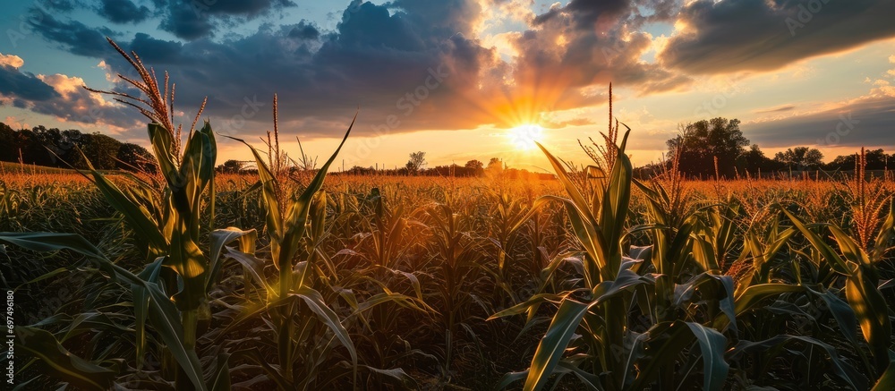 Ohio cornfield summer sunset - obrazy, fototapety, plakaty 