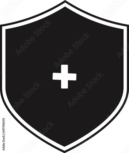 Medical health protection shield with cross vector icon illustration.