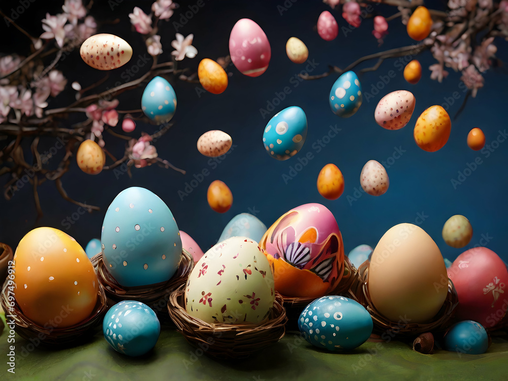 easter eggs in a nest ai generative