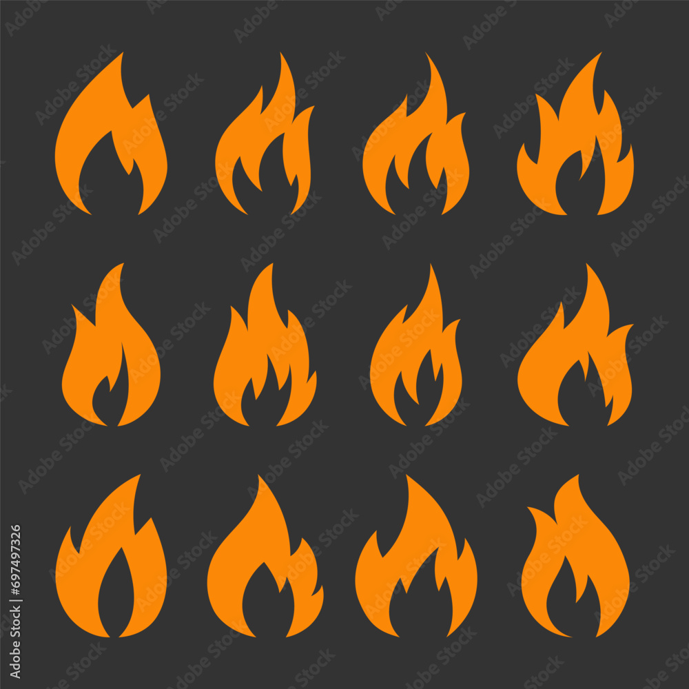 Fire flame icon set isolated on gray background Fire flame icon set isolated on gray background
