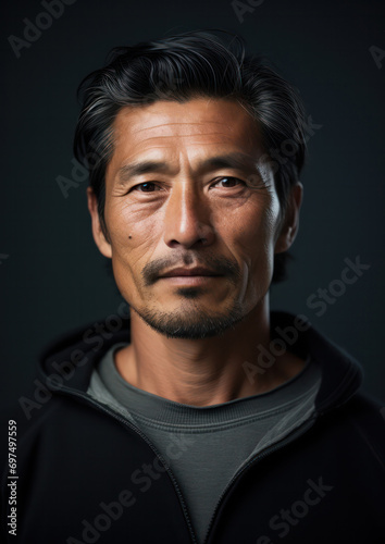 Bold Profile, Handsome Asian Man Captured in a Striking Black Background Portrait. © pkproject